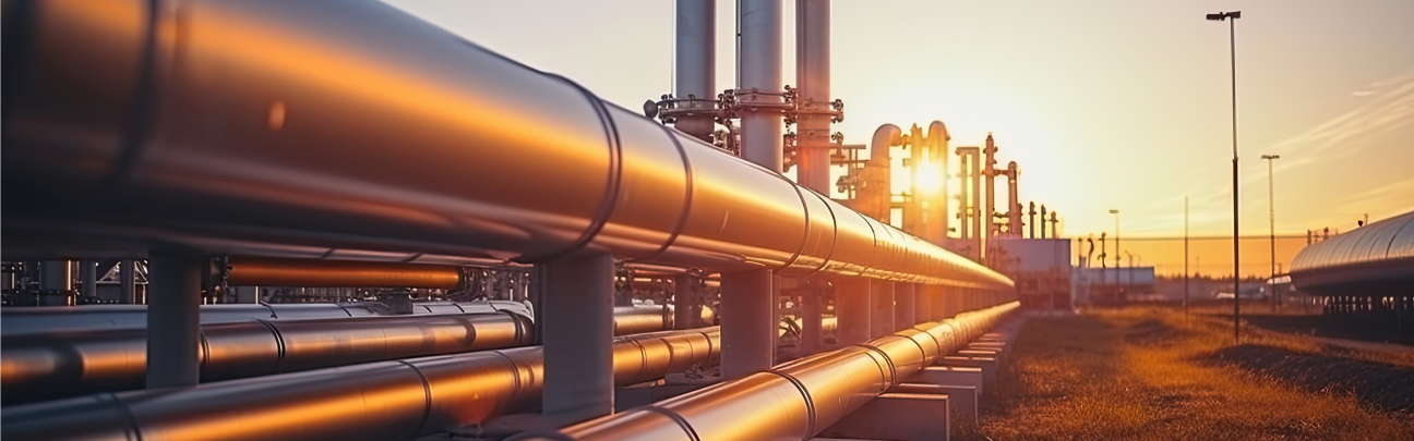 Condotte industriali per la distribuzione di gas al tramonto