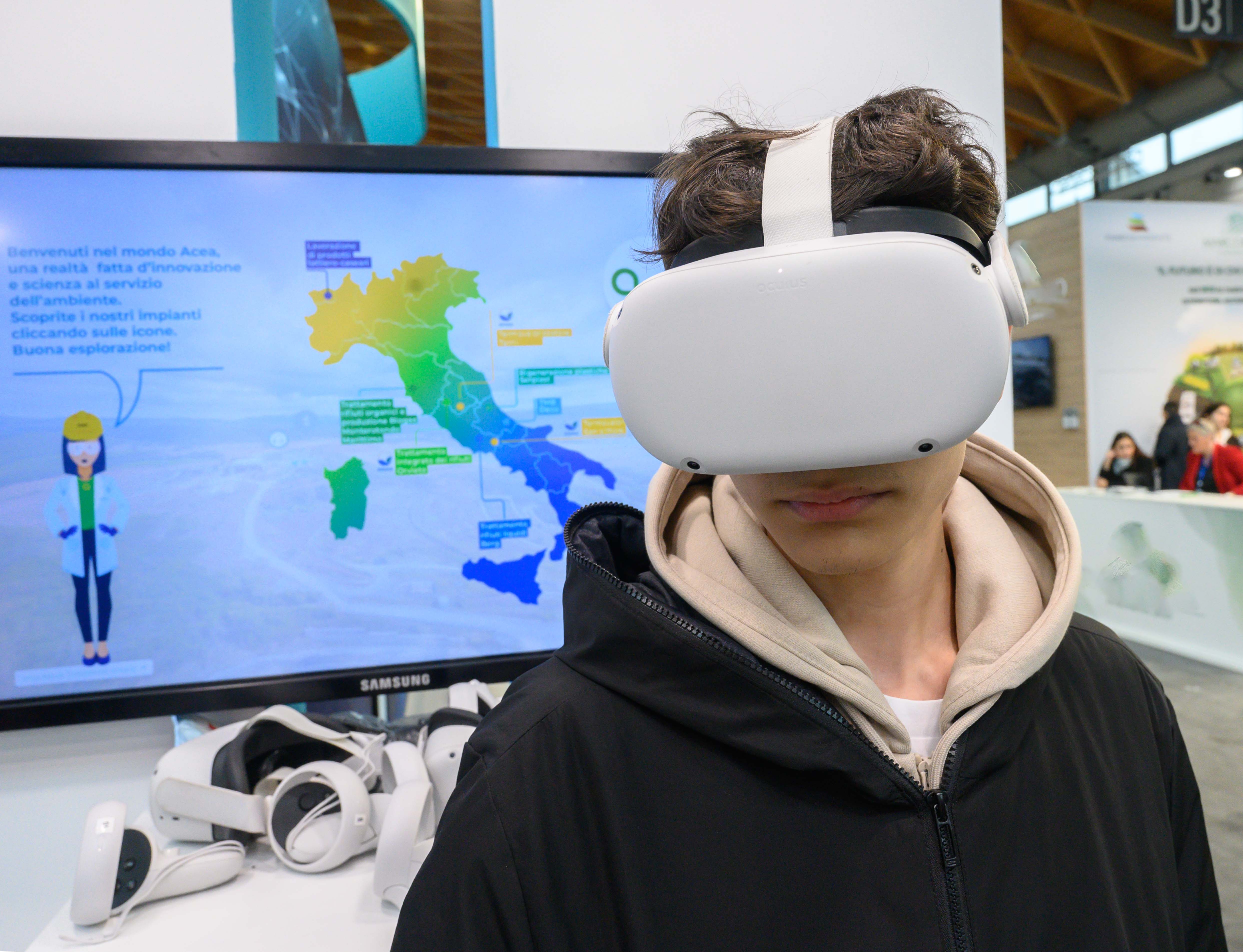 Boy wearing a virtual reality headset