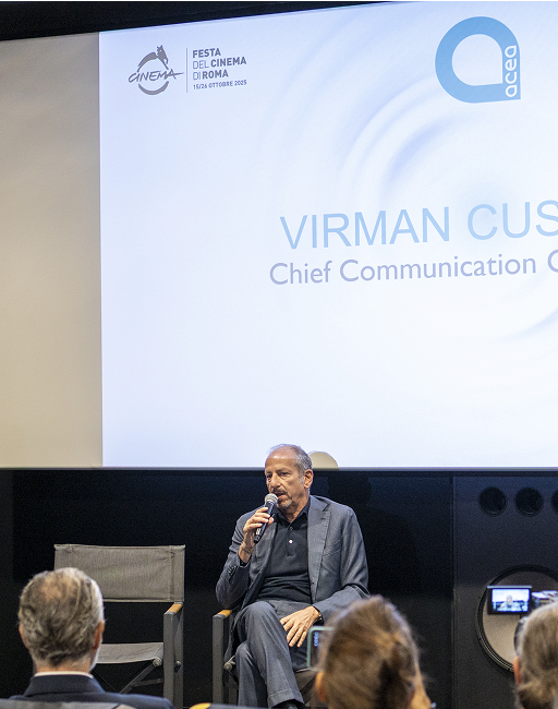 Virman Cusenza, Direttore Comunicazione Acea, interviene durante la conferenza stampa Acea "Festa del Cinema"