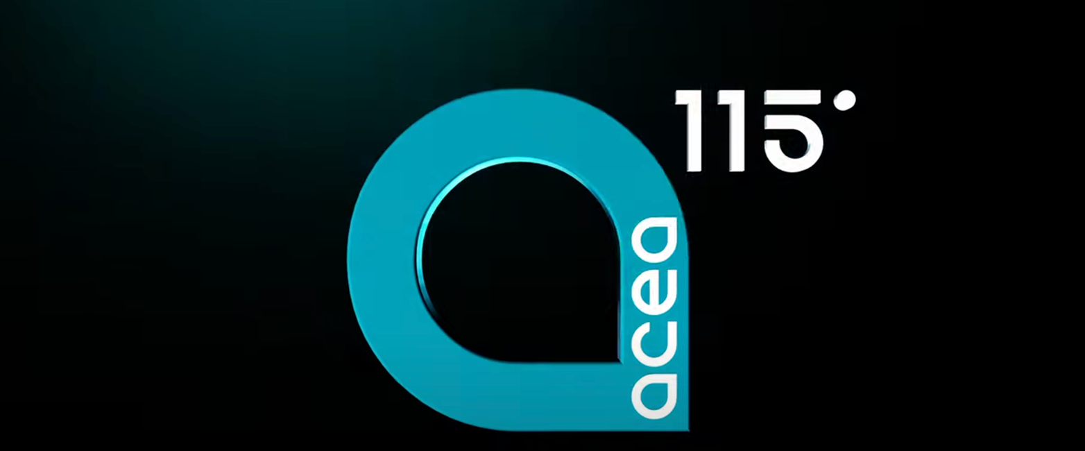 Cover of the video 115 years of Acea - Best of in which the last logo in the shape of a pin with the inscription 115 can be seen